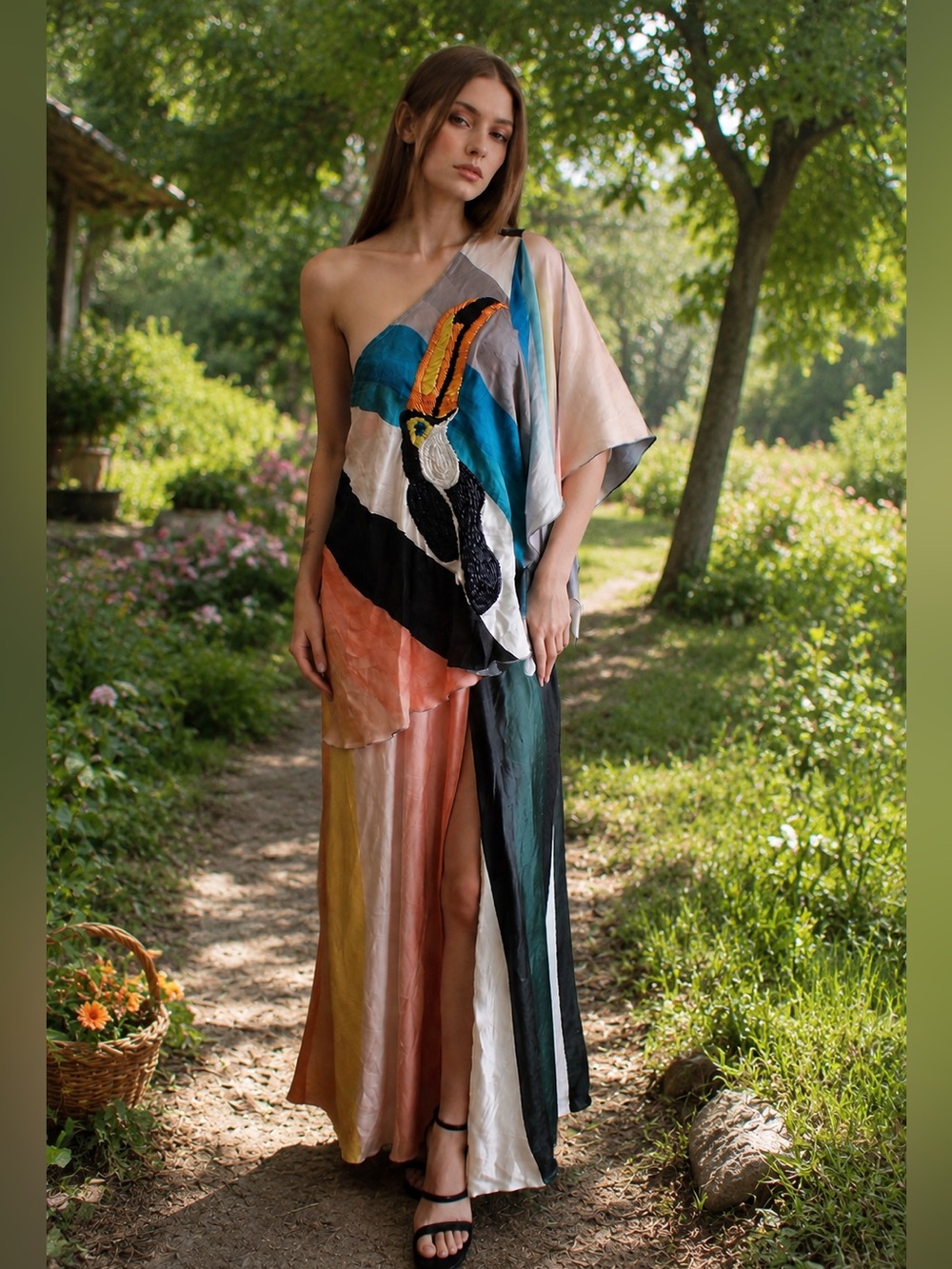 FARM Rio Toucan One-Shoulder Colorblock Maxi Dress || Boho Resort | Sold Out